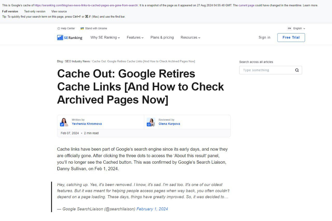 Cached page