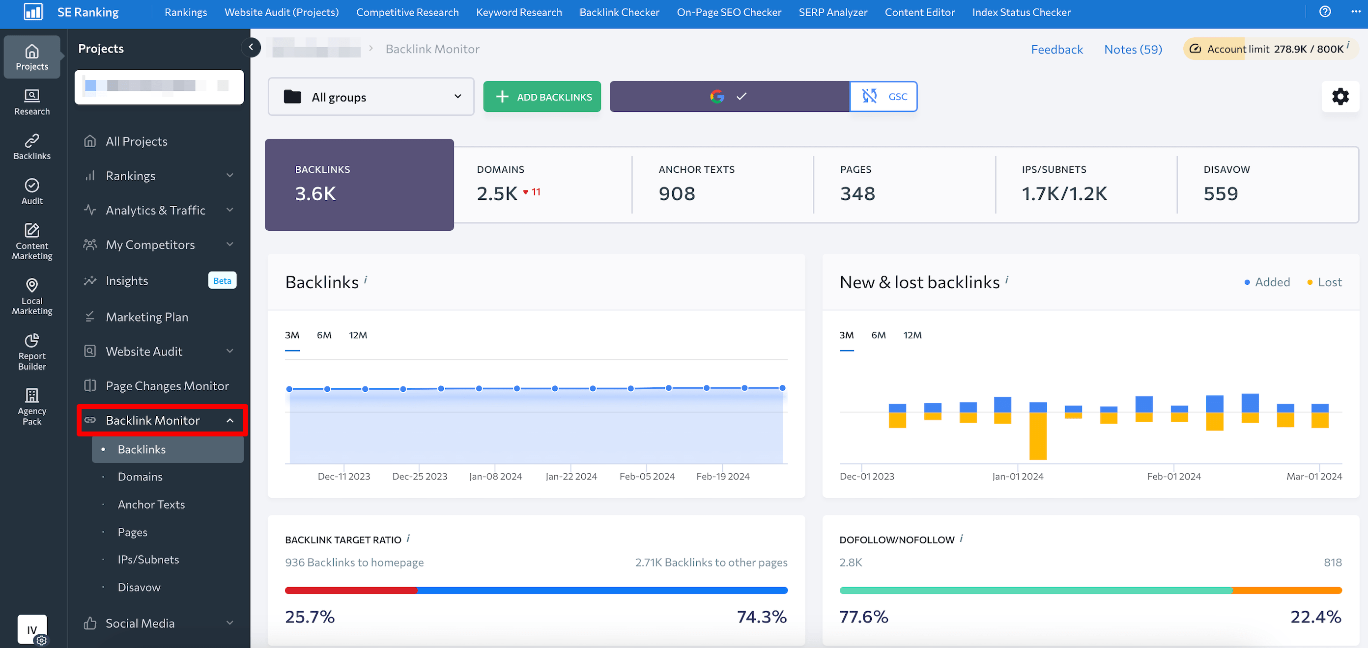 SE Ranking’s Backlink Monitor tool