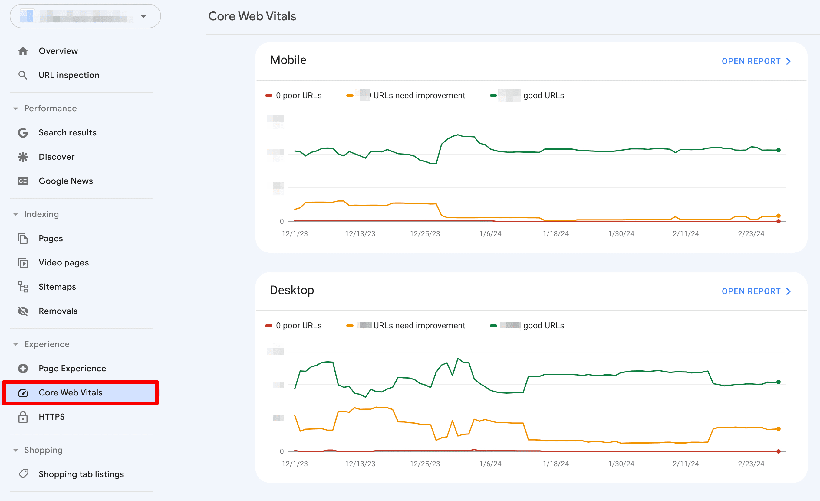 Core Web Vitals report in GSC