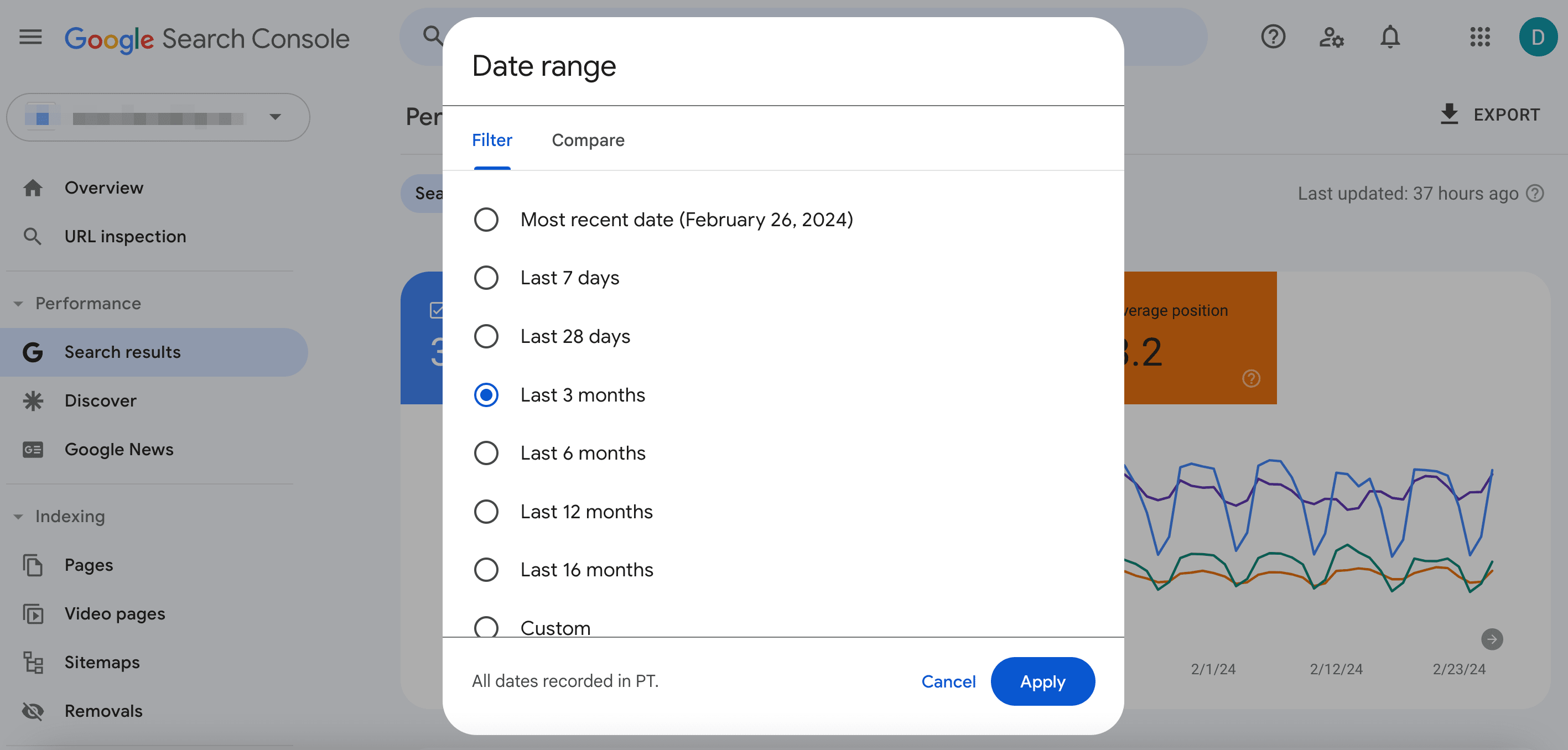 Dates filter in GSC