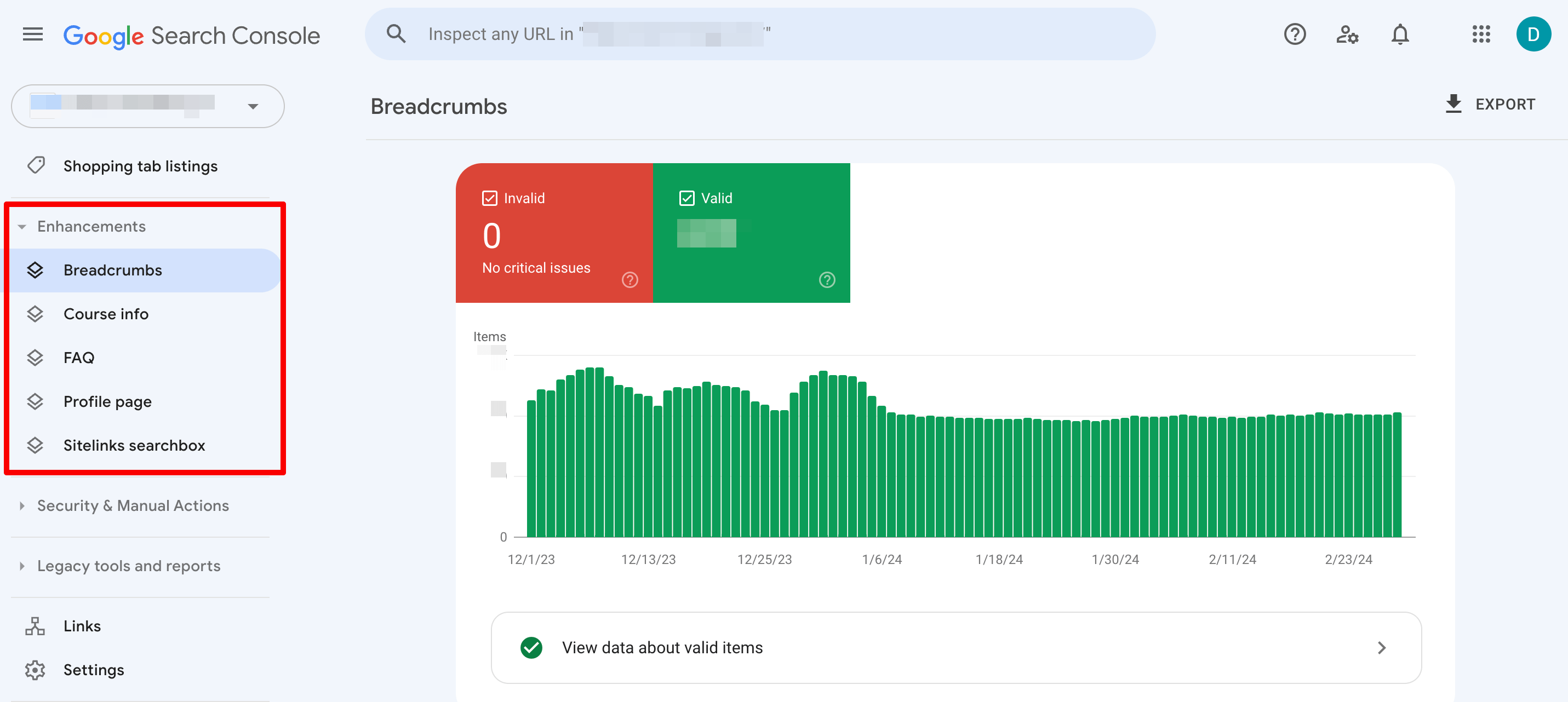 Enhancements report in GSC