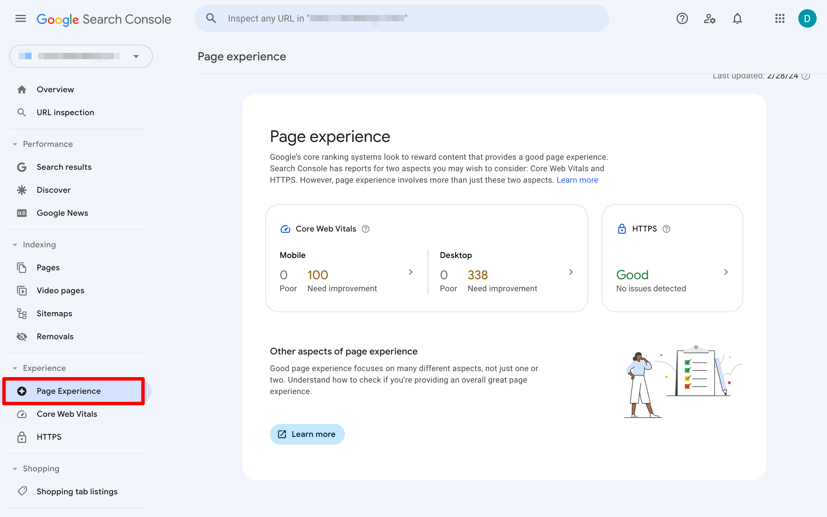 Page experience report in GSC