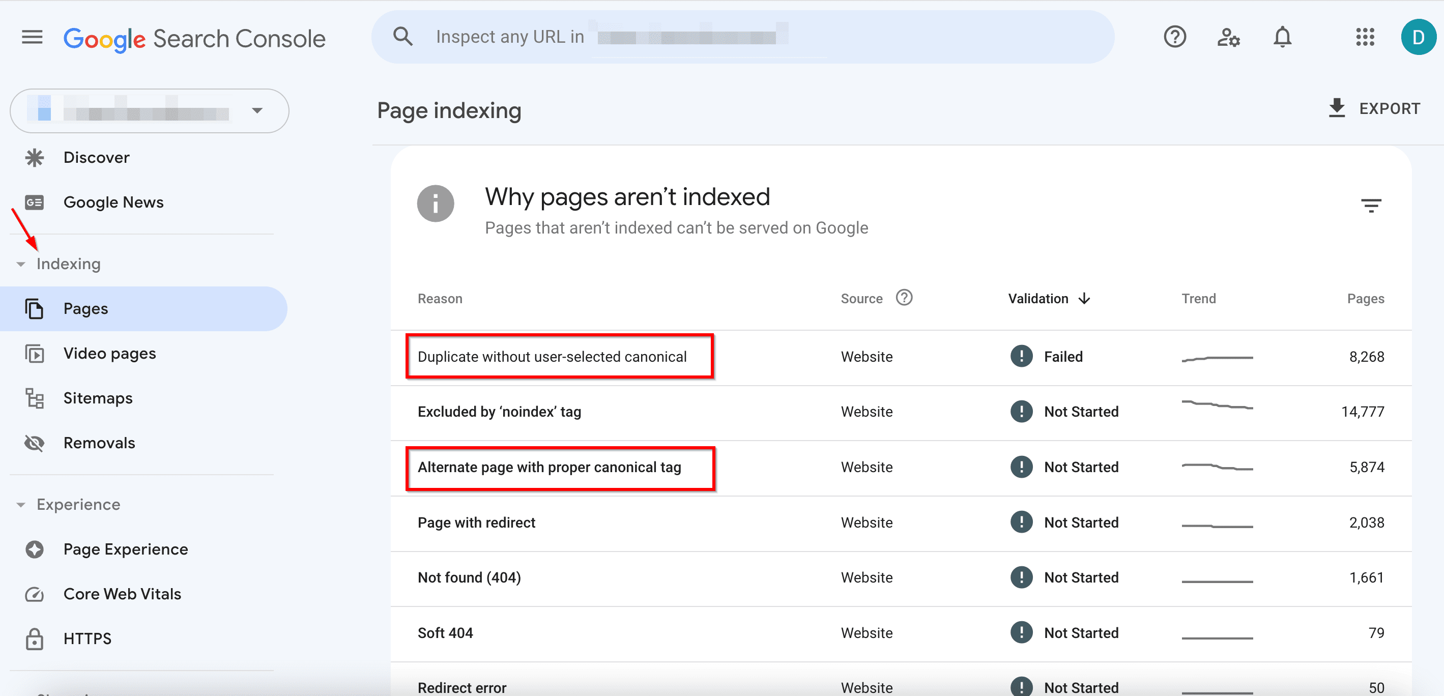 Page indexing tab in Google Search Console