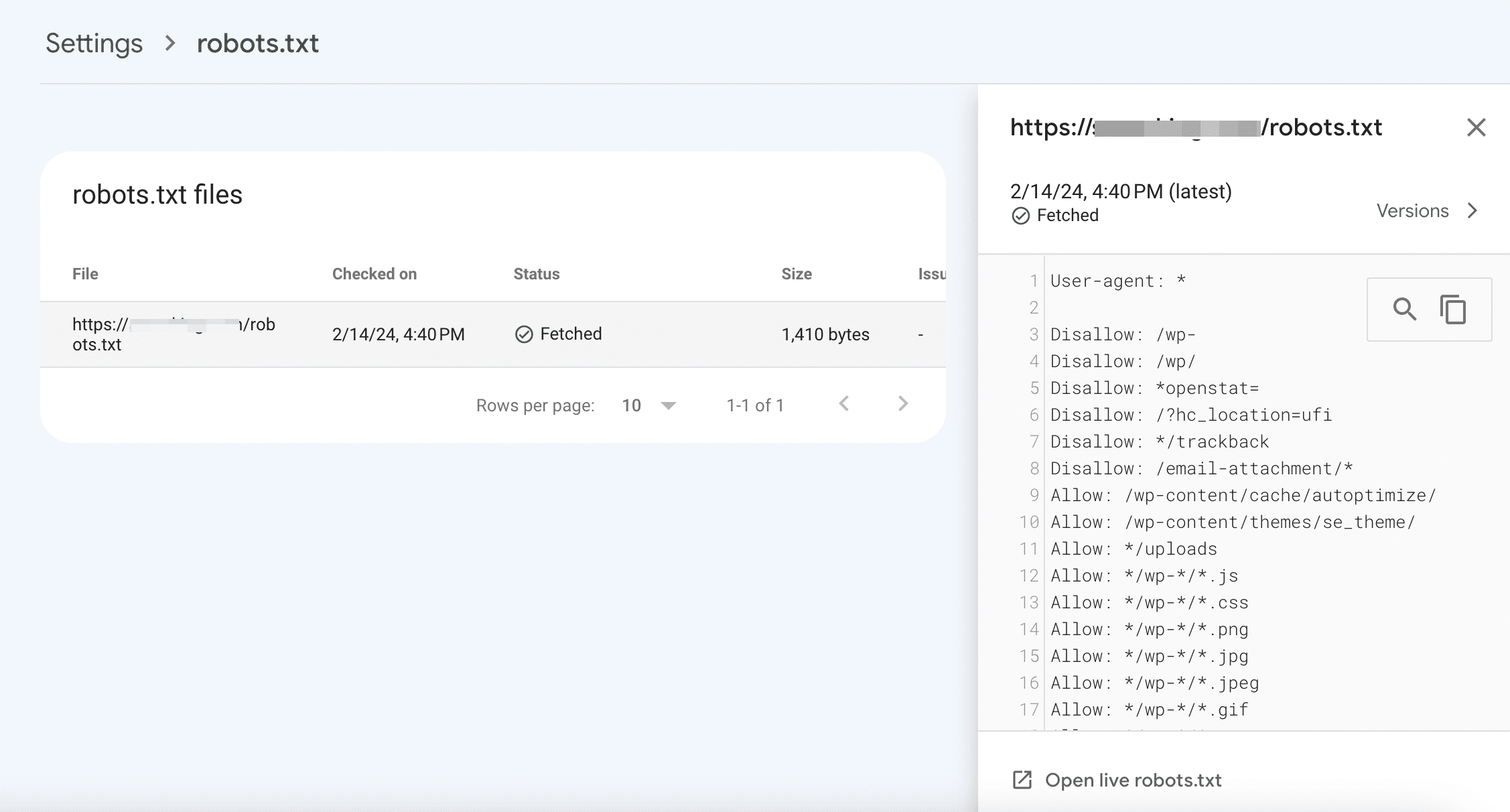 Robots.txt settings in GSC