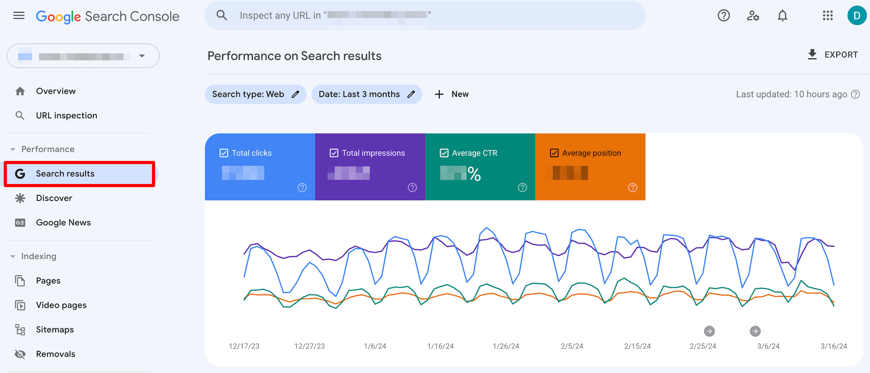 Search results report in GSC