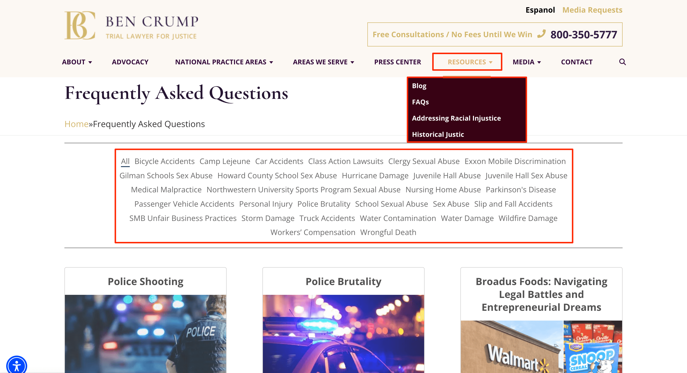 Ben Crump's FAQ section