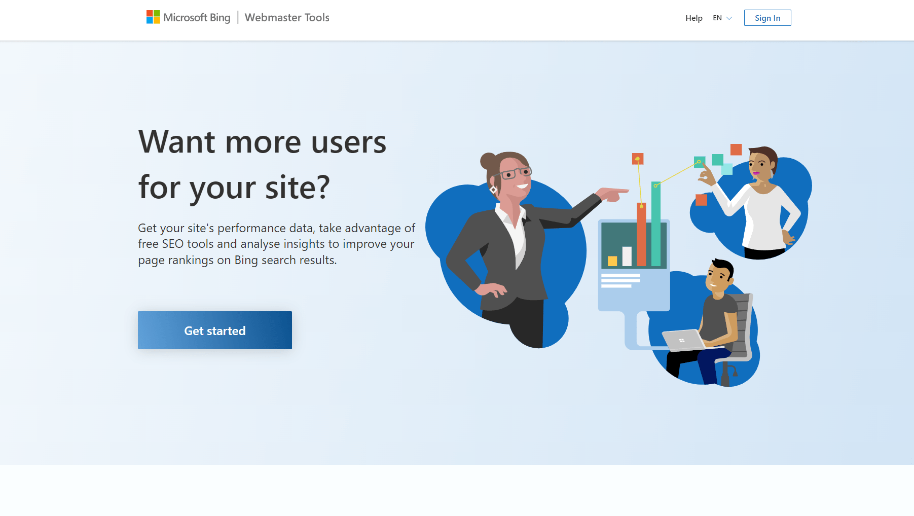 Bing Webmaster Tools main page