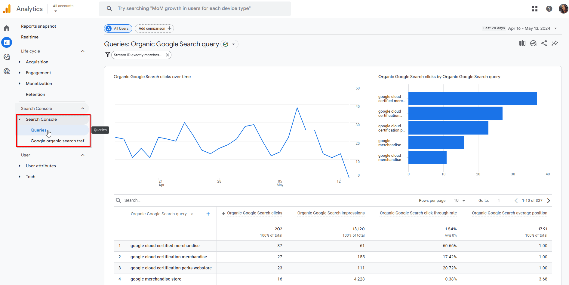 Search console tab in GSC