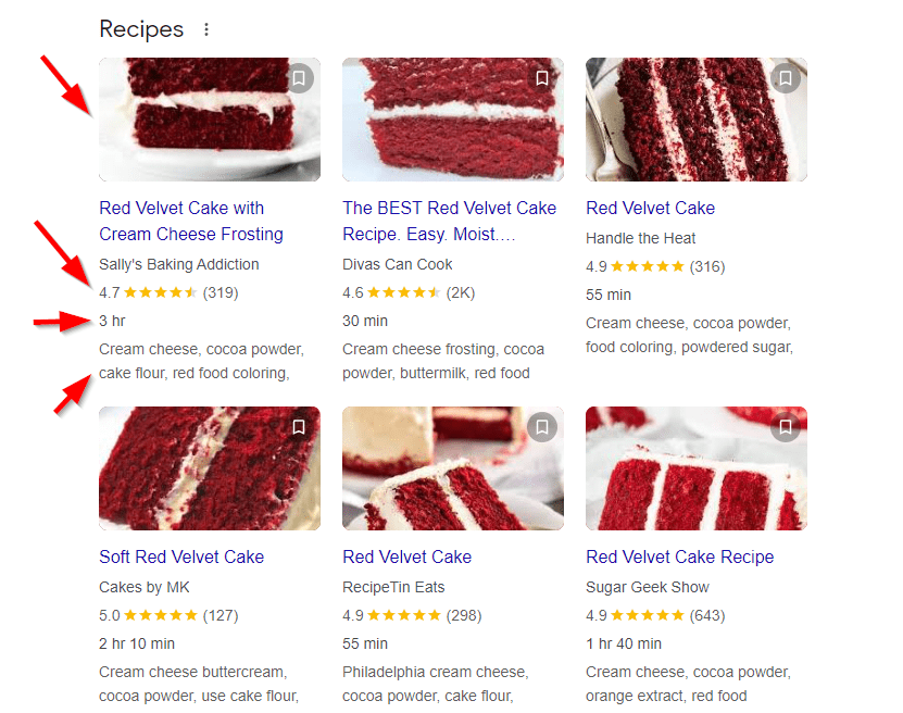 Recipe enriched search result type