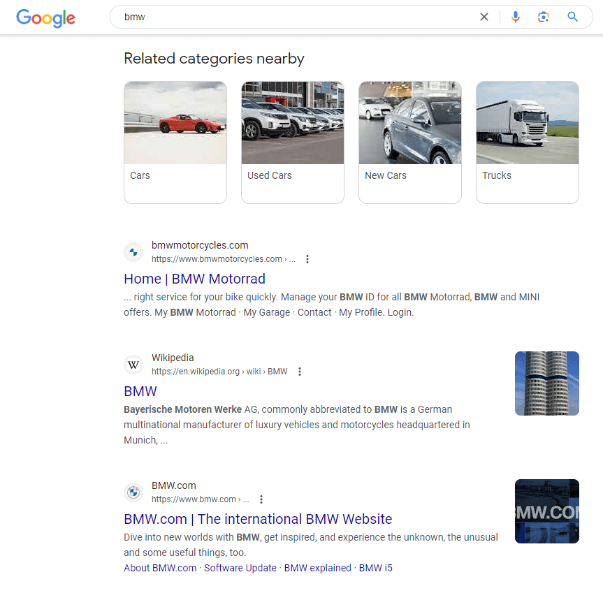 Related categories nearby in Google search