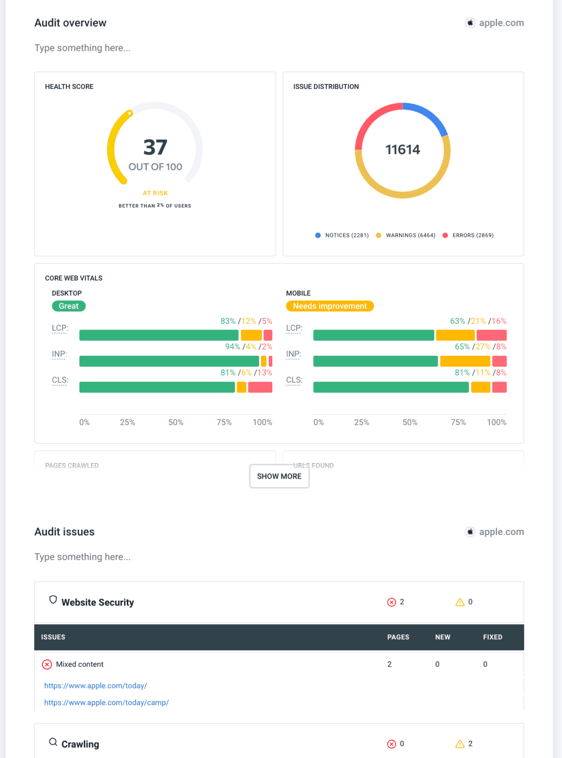 Audit Overview report in SE Ranking's Report Builder Site Audit overview report in SE Ranking's Report Builder