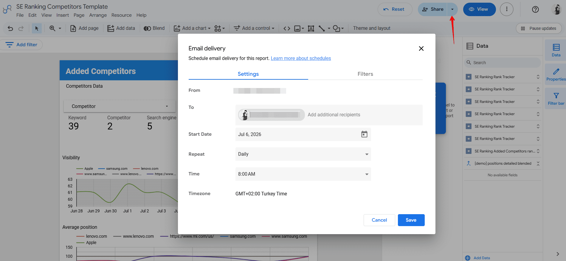 Schedule report email delivery in Data Studio Data Studio report email delivery configuration