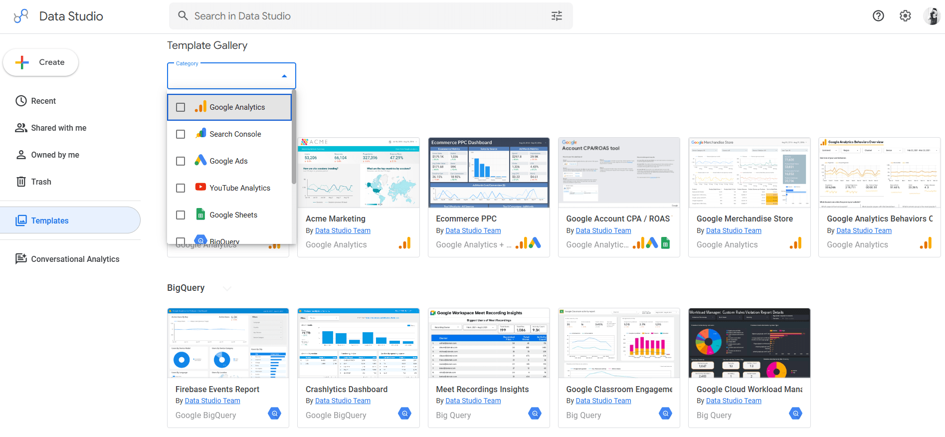 Data integration options in Google Data Studio Google Data Studio templates and data sources