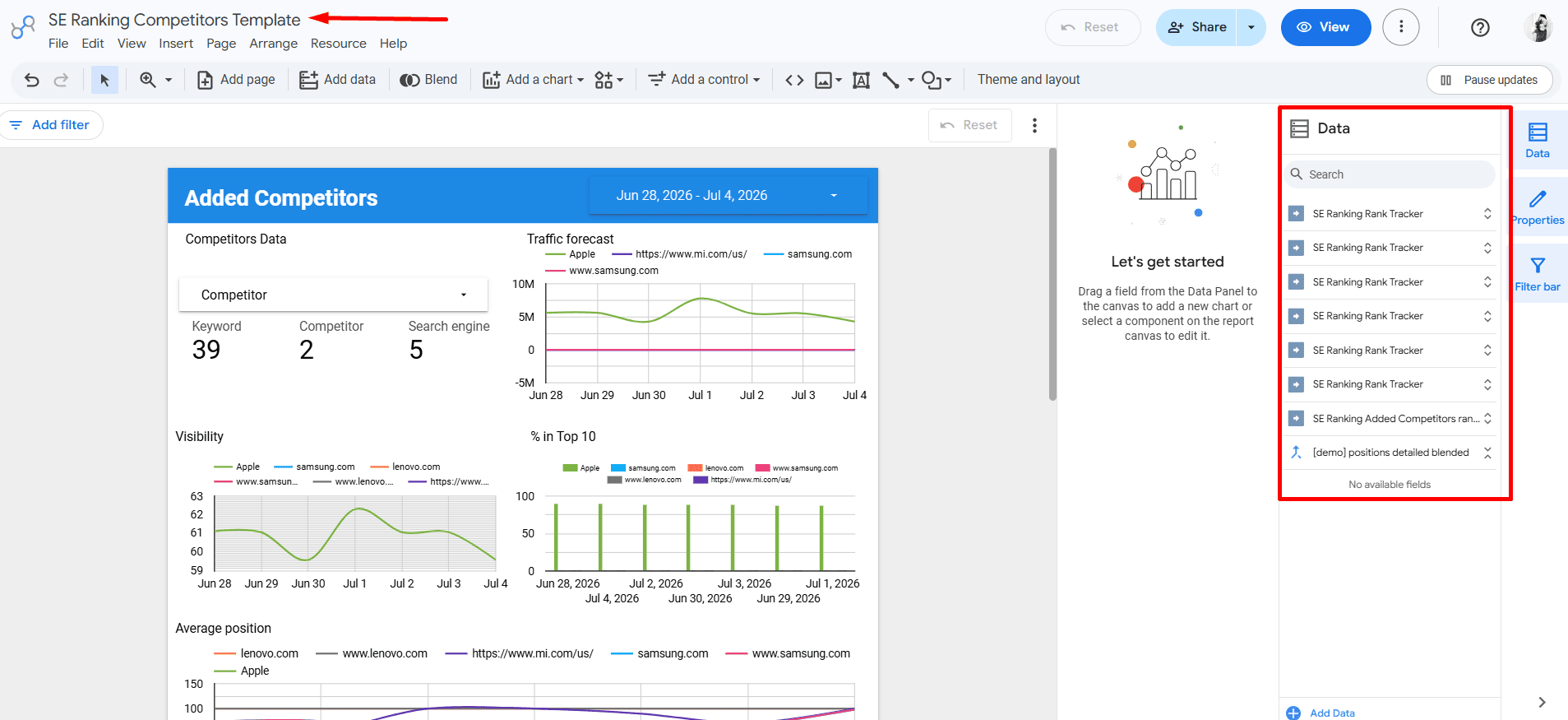 Customizing SE Ranking's Report template in Data Studio with your own data Customizing SE Ranking's Report template in Data Studio