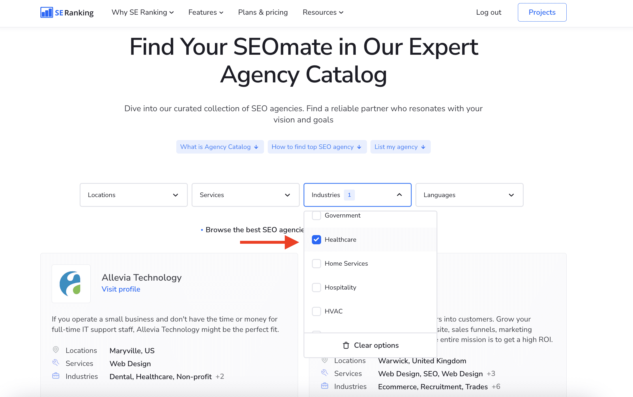 SE Ranking's Agency Catalog