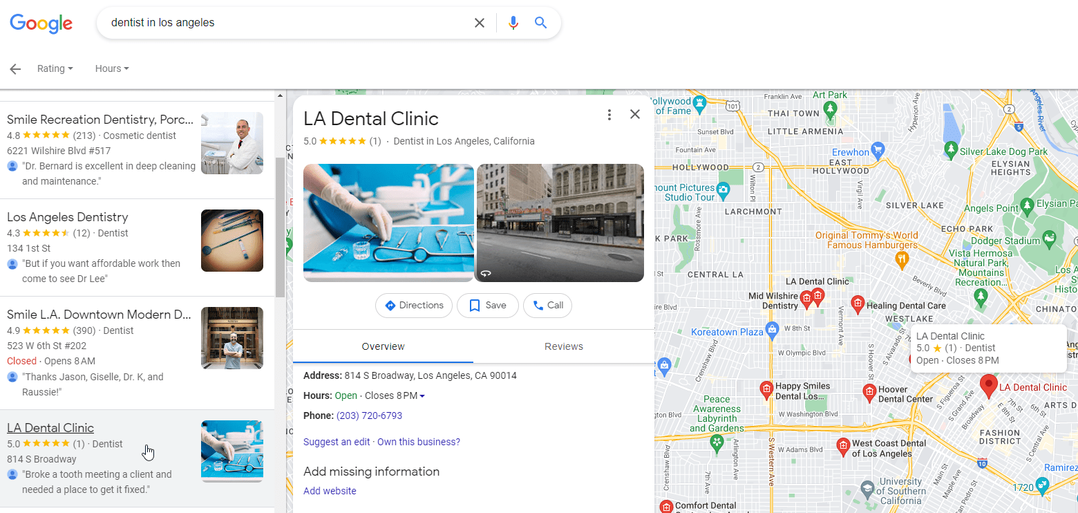 Dental practice on Google Maps