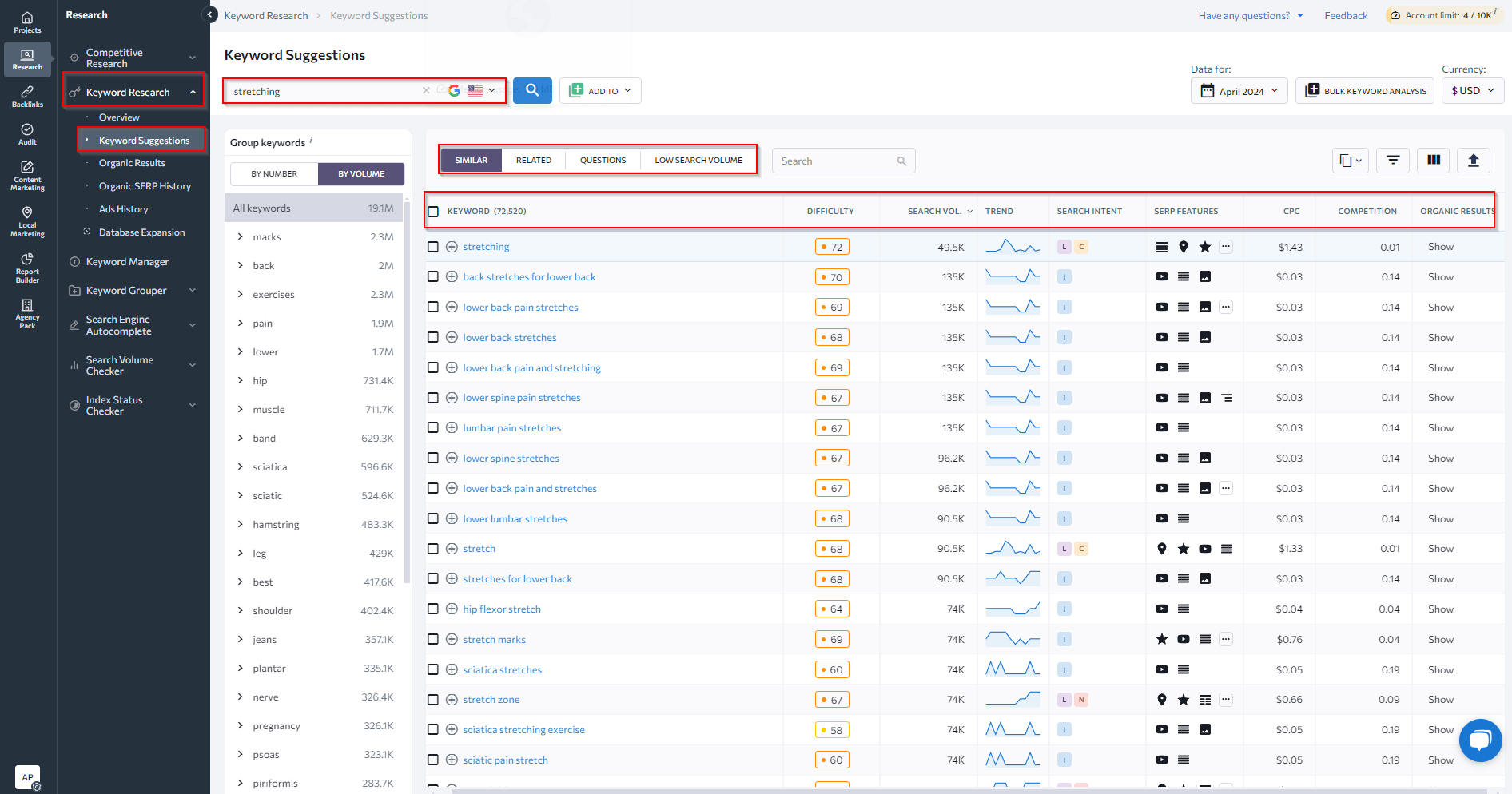 SE Ranking Keyword Suggestion tool