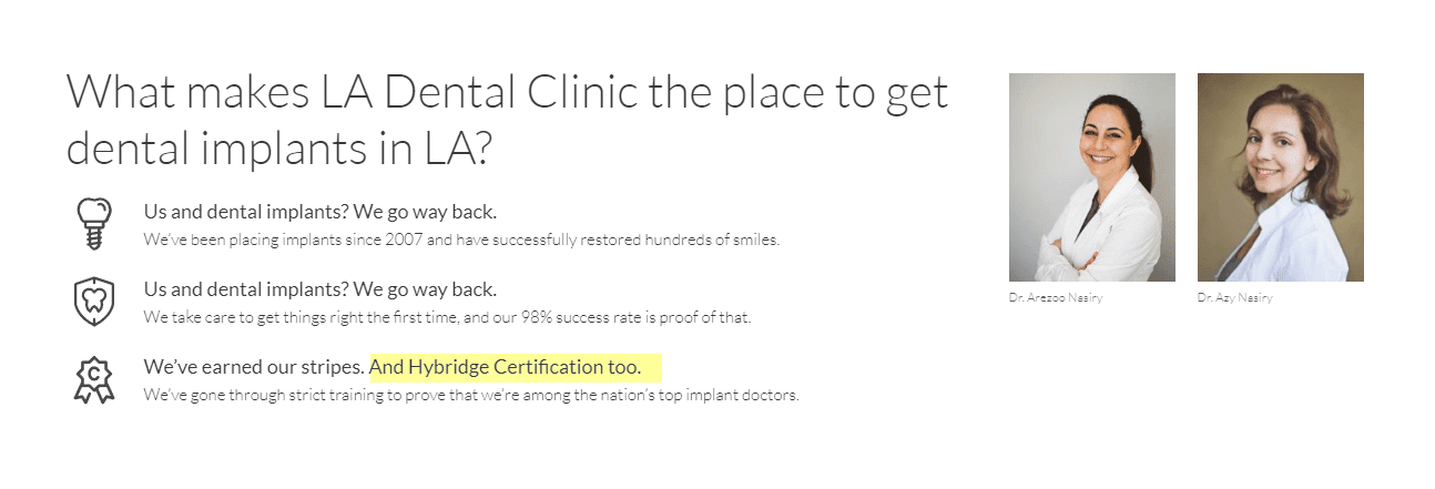 LA Dental Clinic certifications