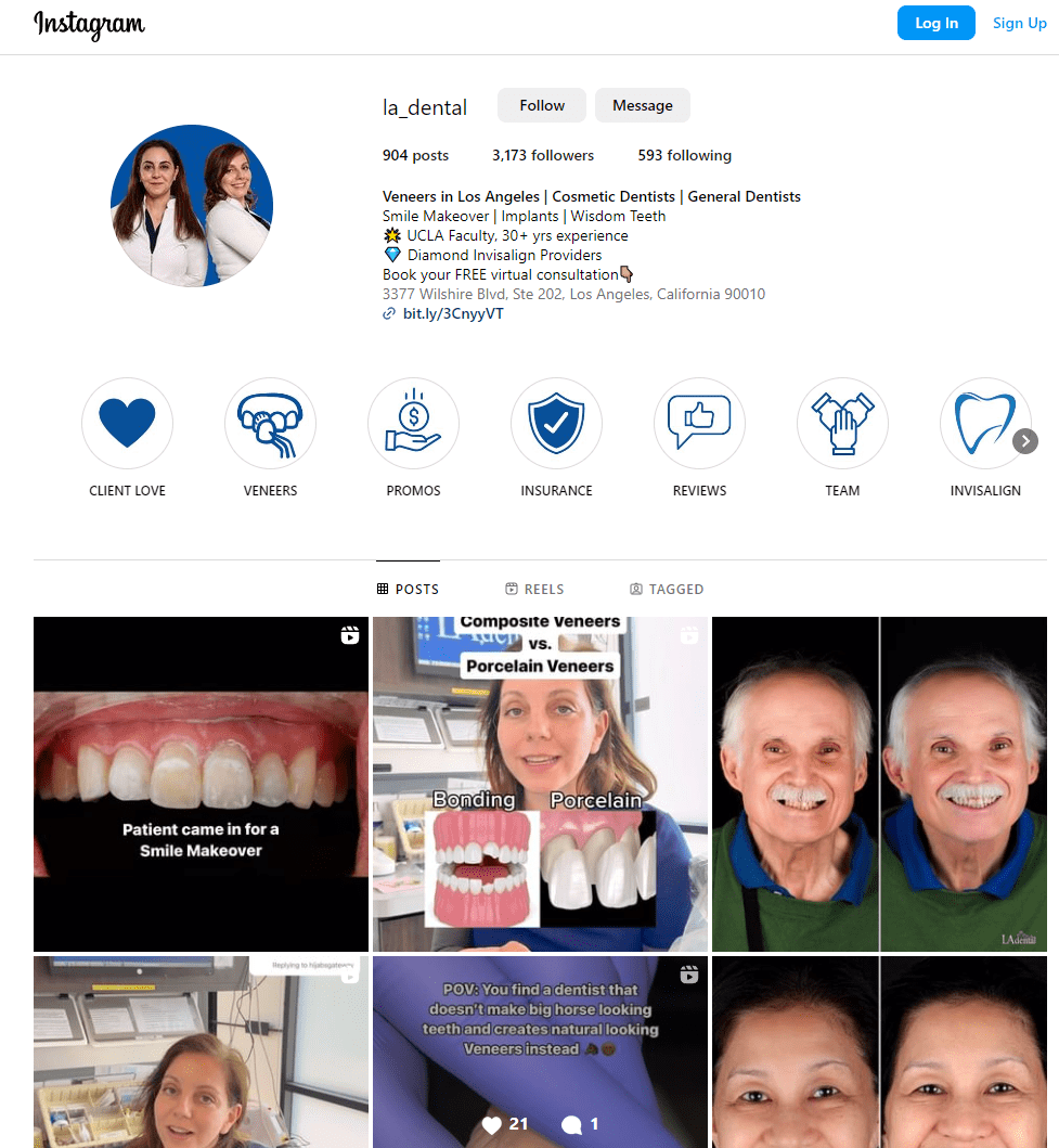 La dental clinic Instagram page