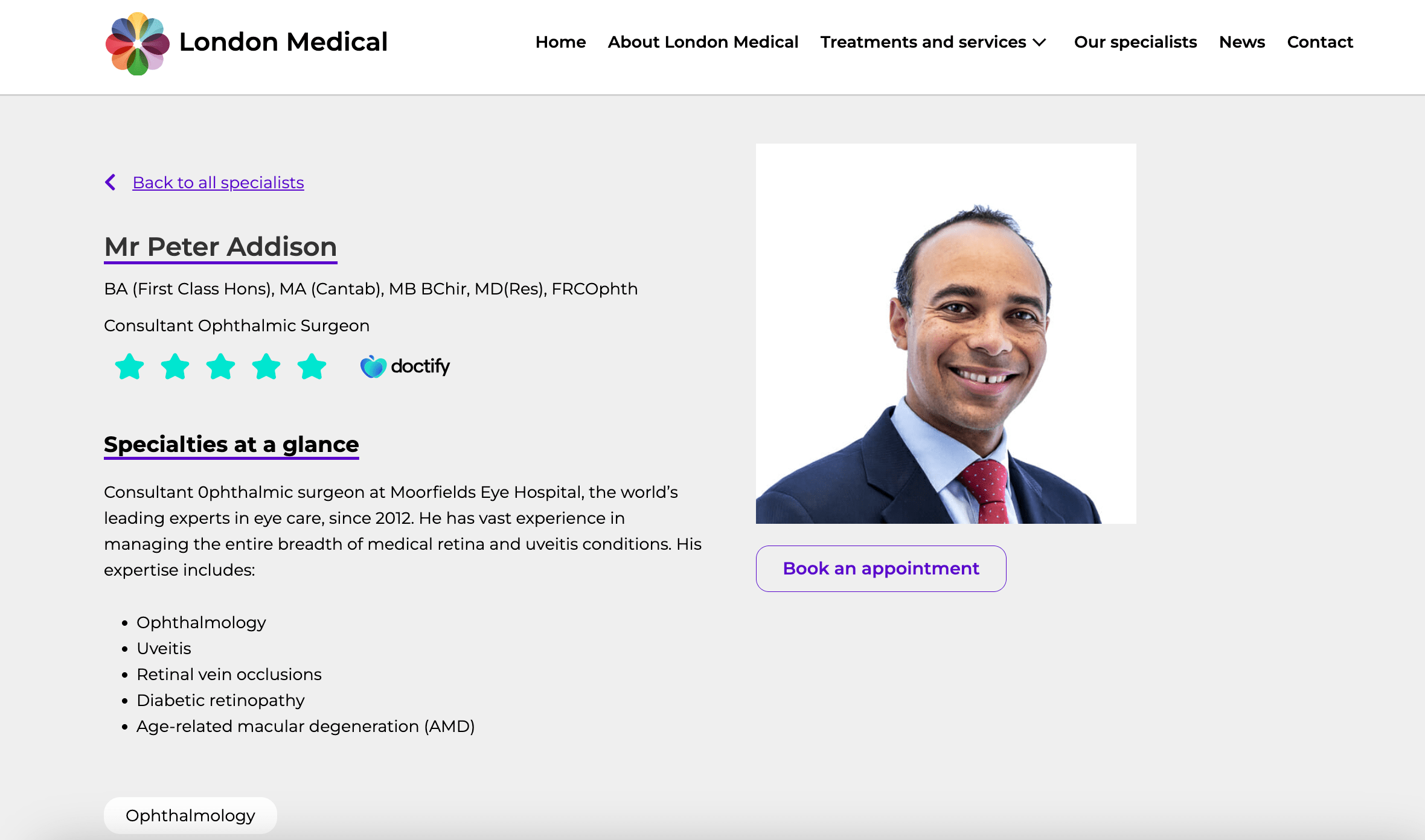 Example of expert page on medical website