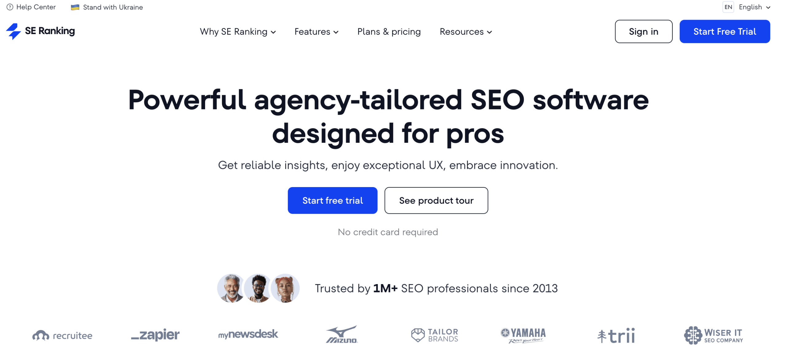 SE Ranking's homepage