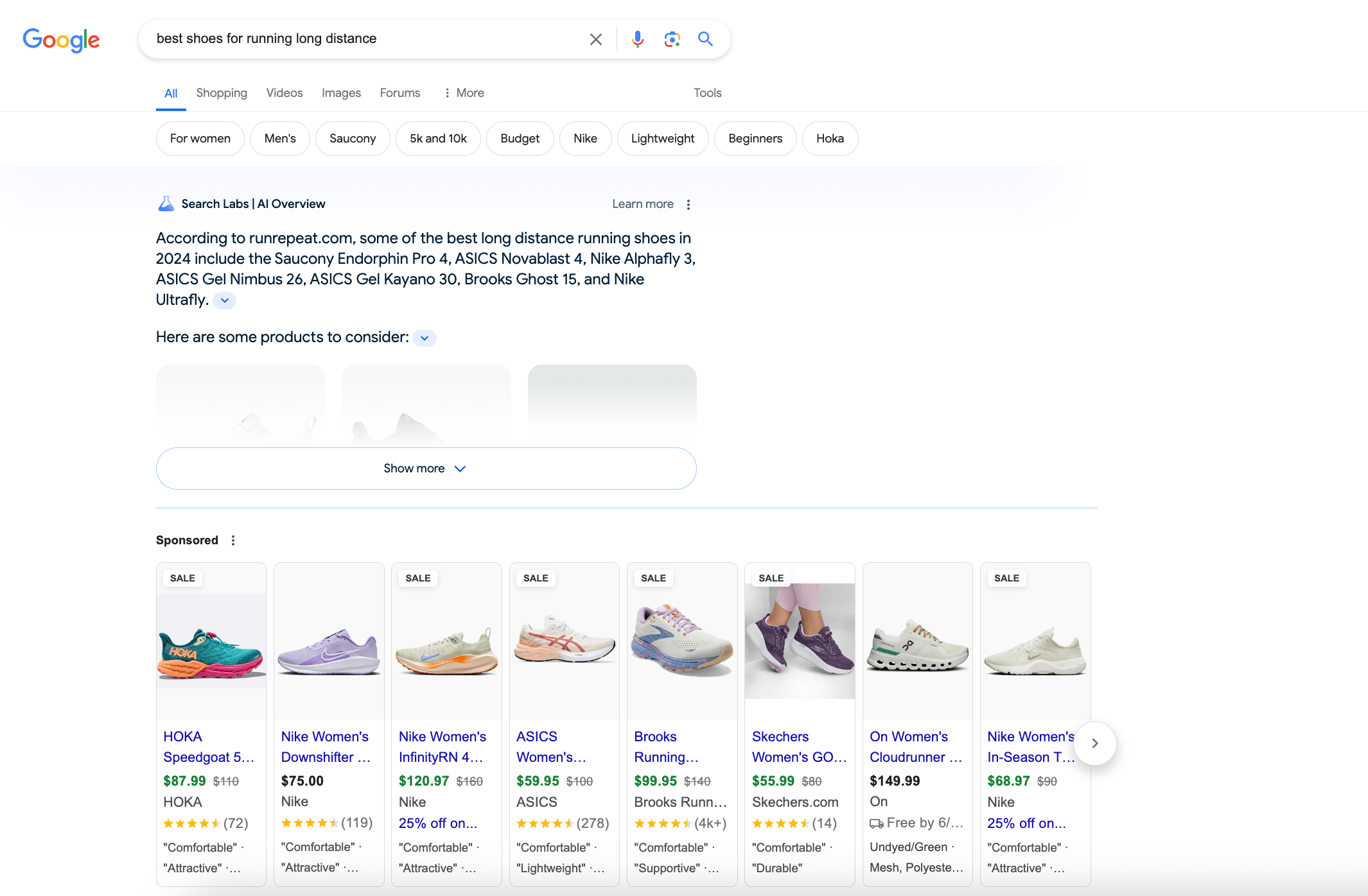 Shopping ads below AI Overview snippet