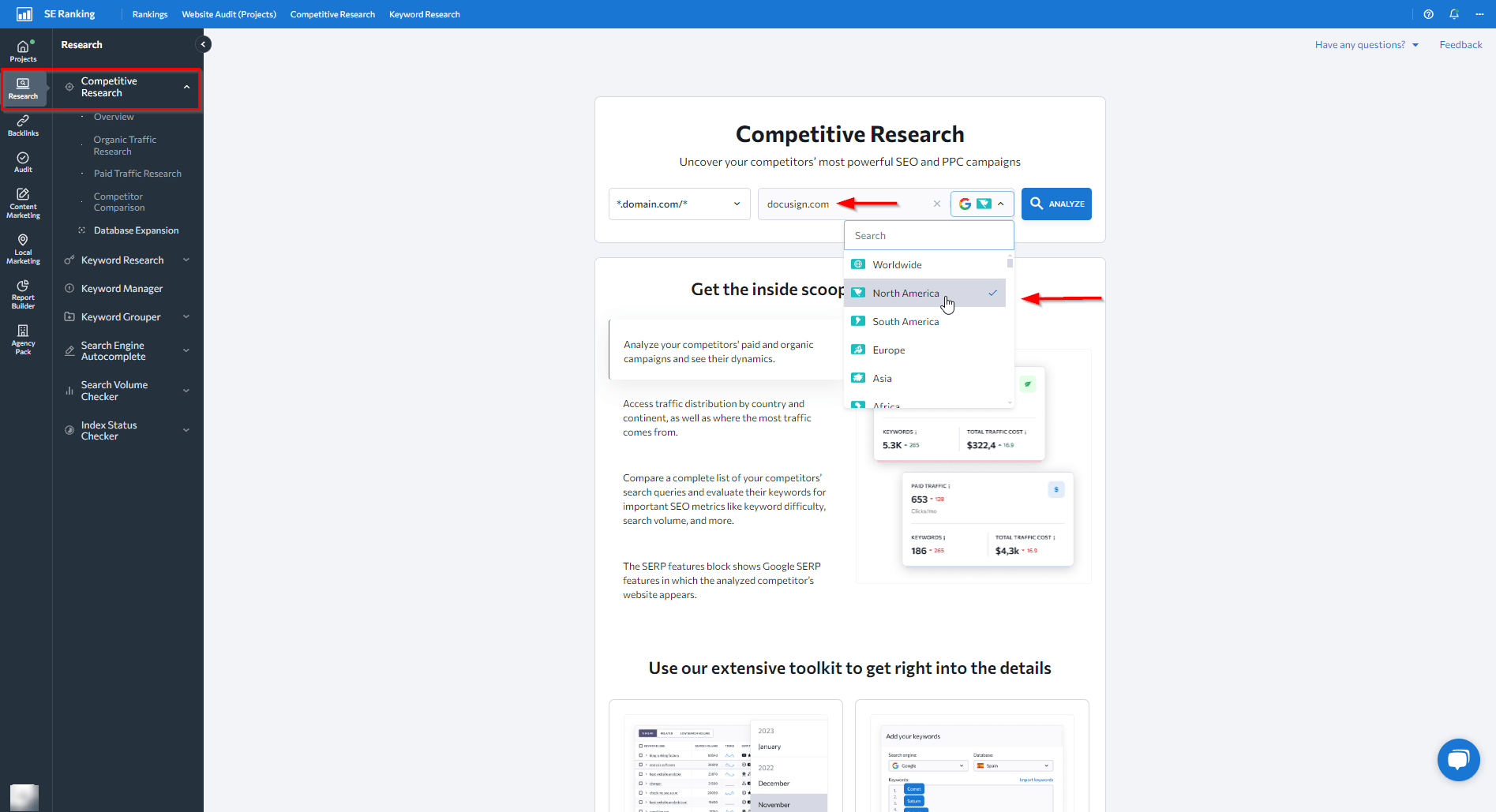 Competitor Research tab