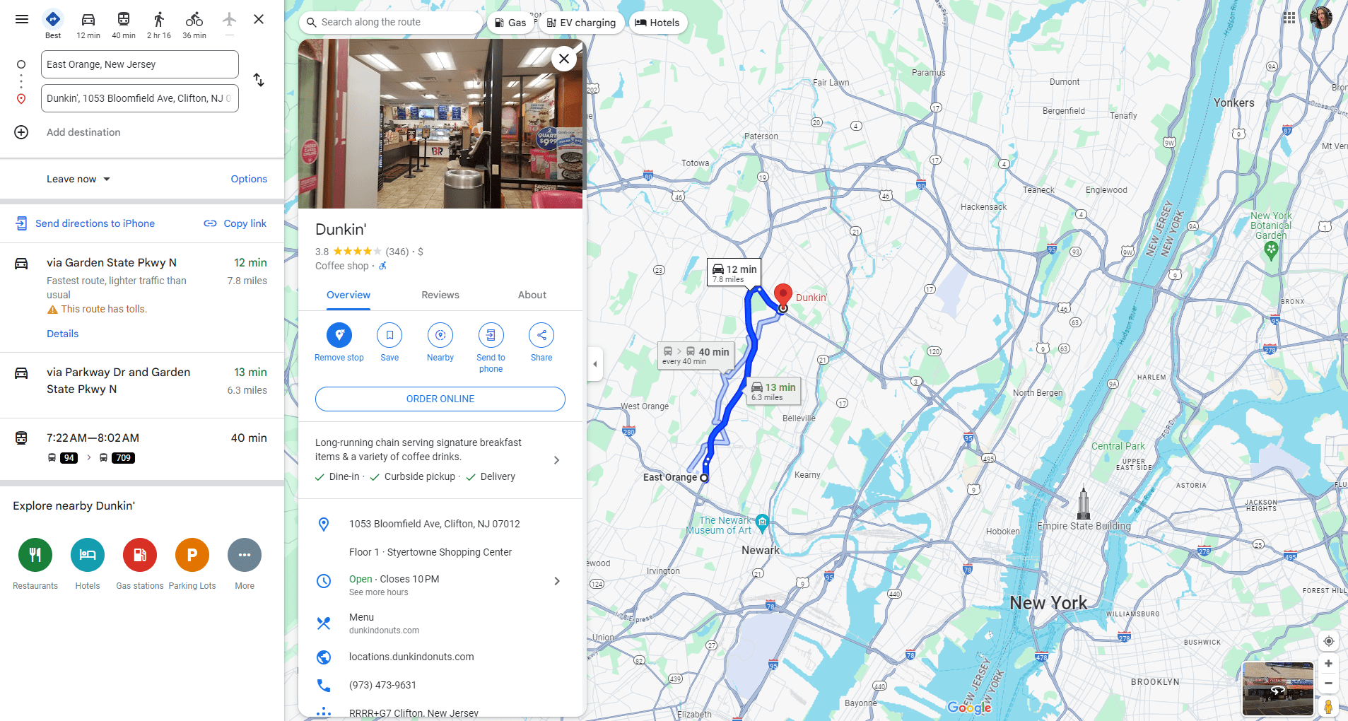 Dunkin on google maps