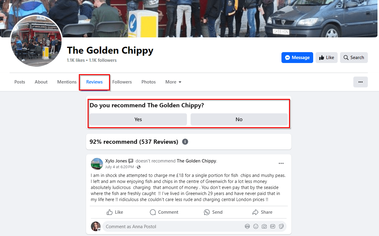 Example of Facebook review