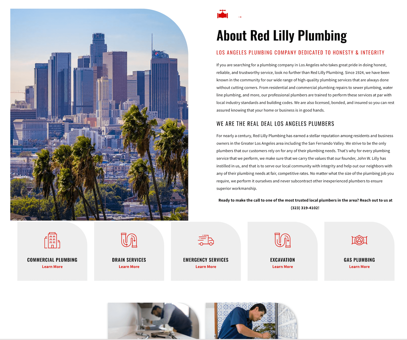 About us page on plumbing website