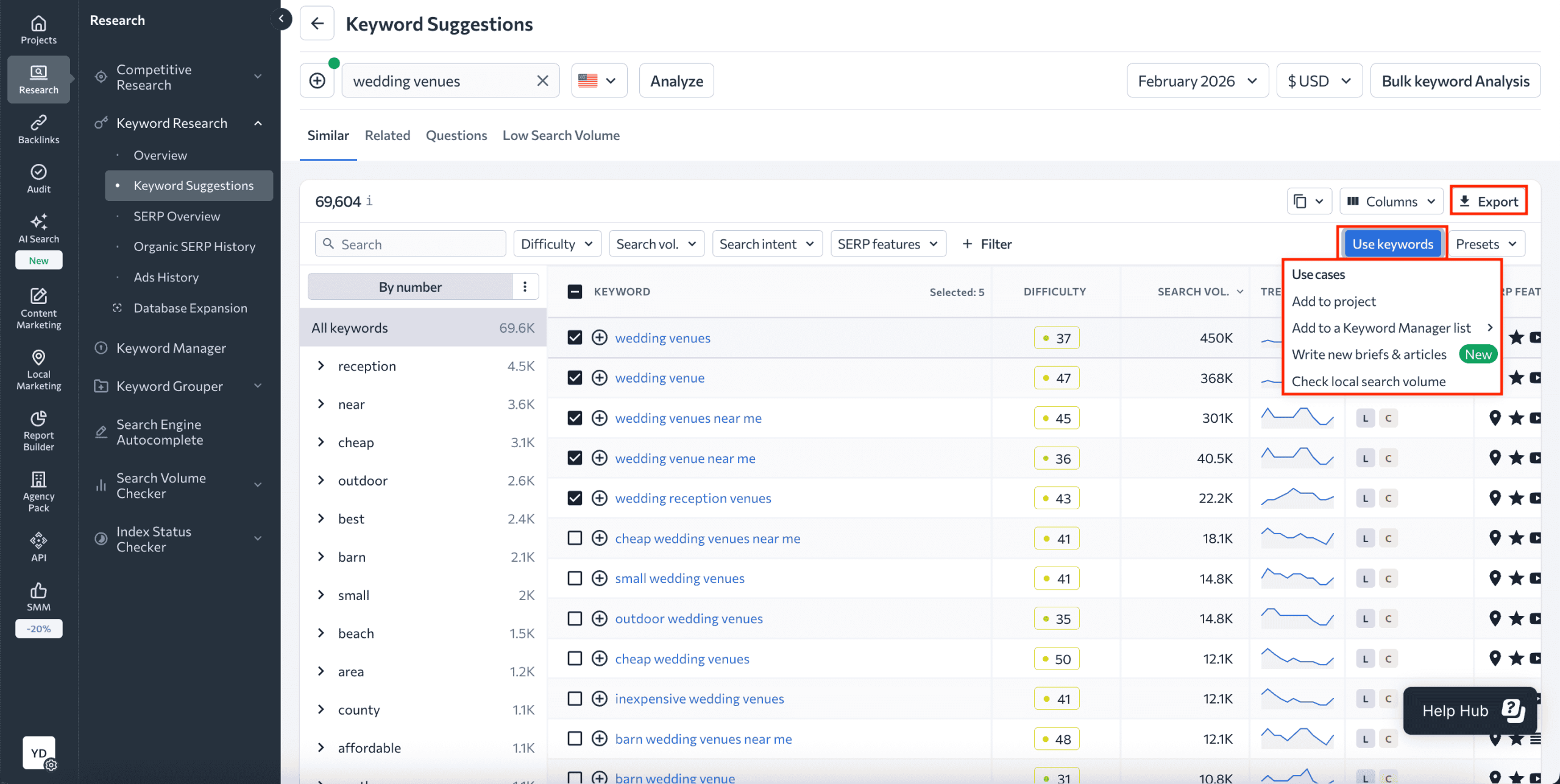 managing keywords at SE Ranking Keywords management in SE Ranking