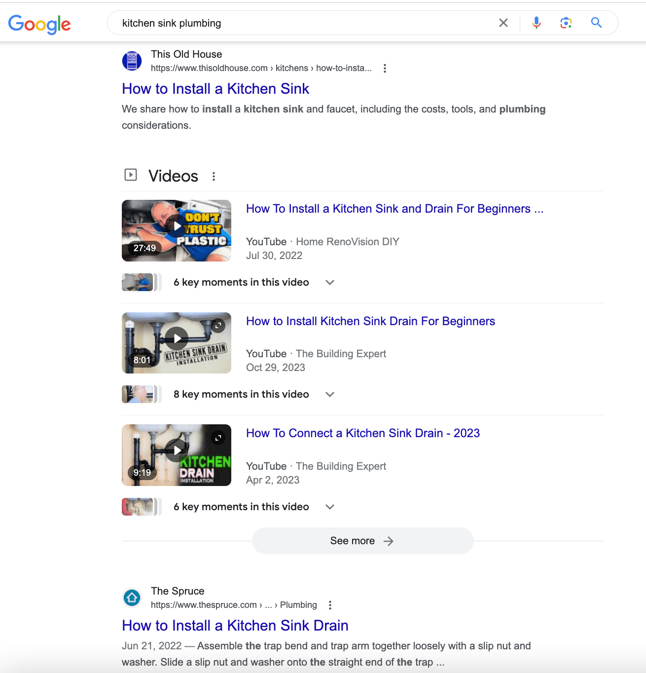 Google results for kitchen sink plumbing