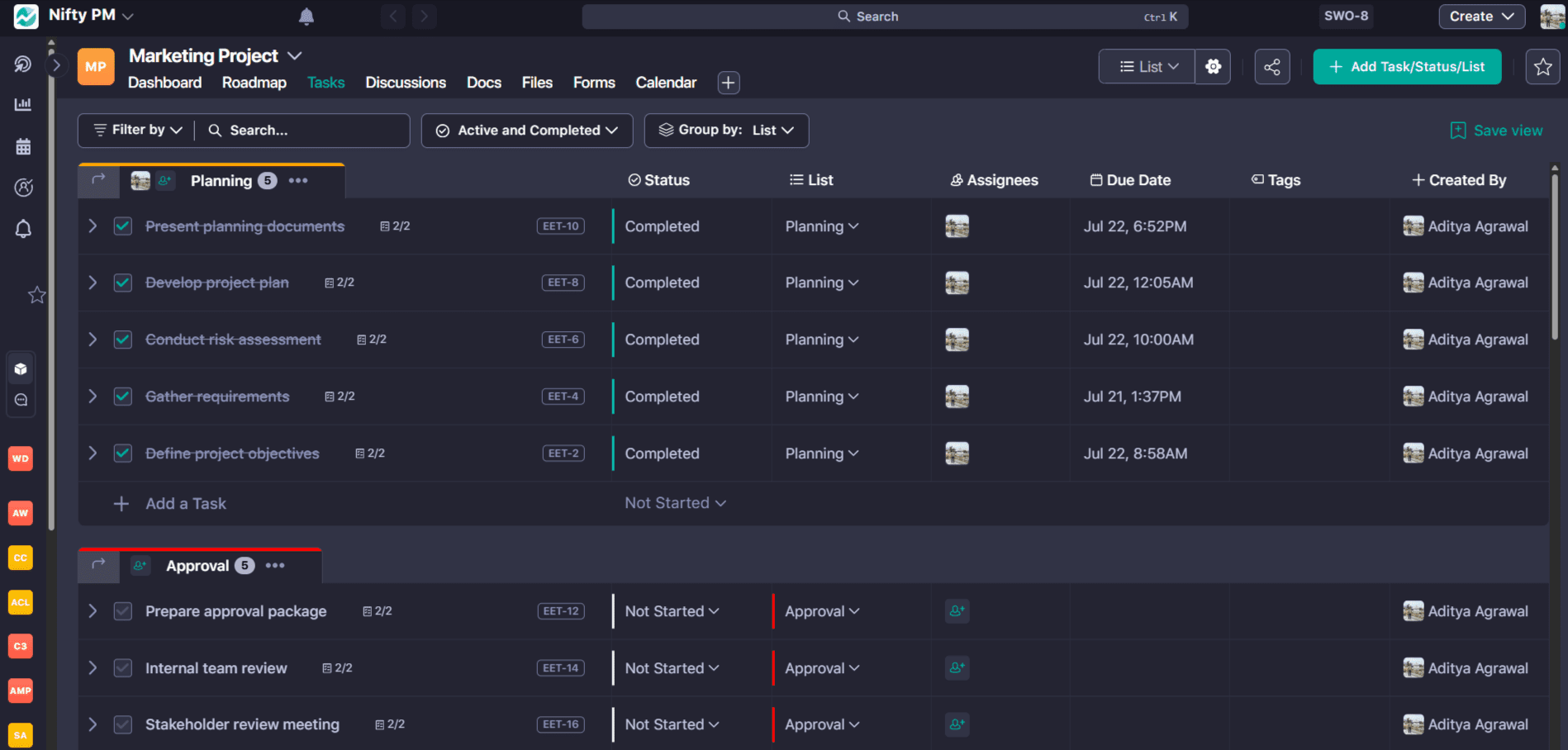 Nifty interface Nifty for AI-powered project management