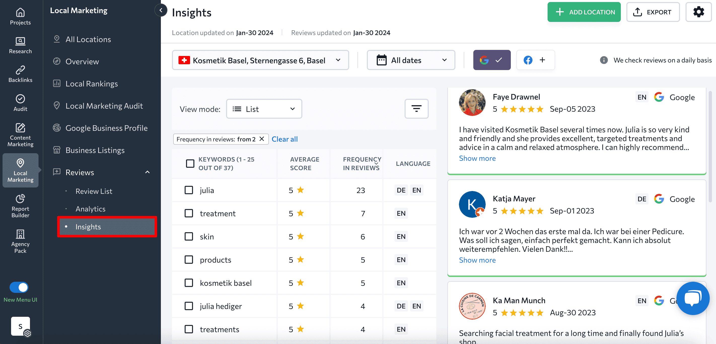 SE Ranking's AI-powered Insights feature