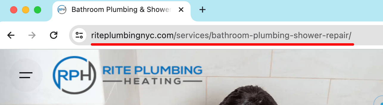 SEO-friendly URL on plumbing website