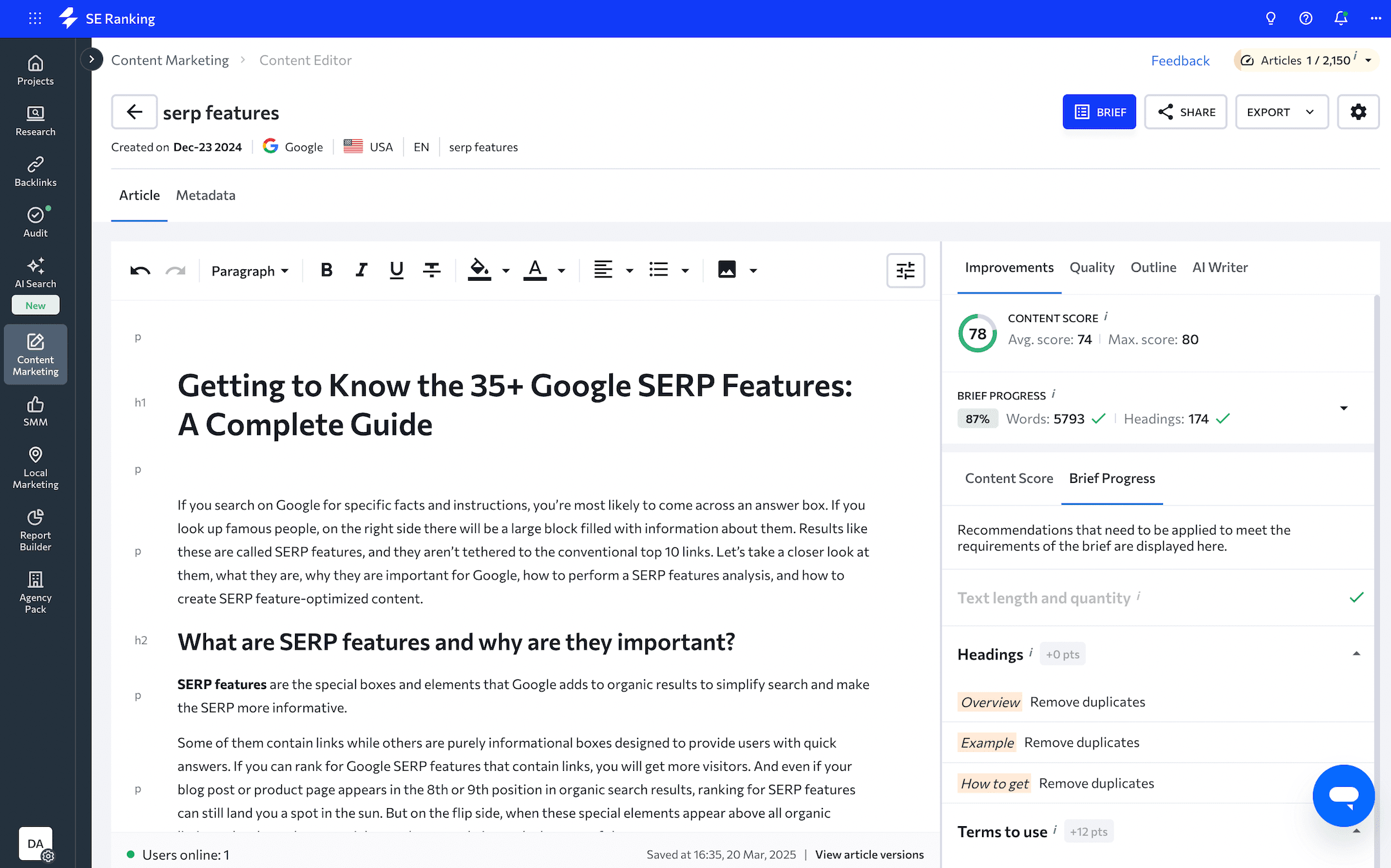 SE Ranking Content Editor