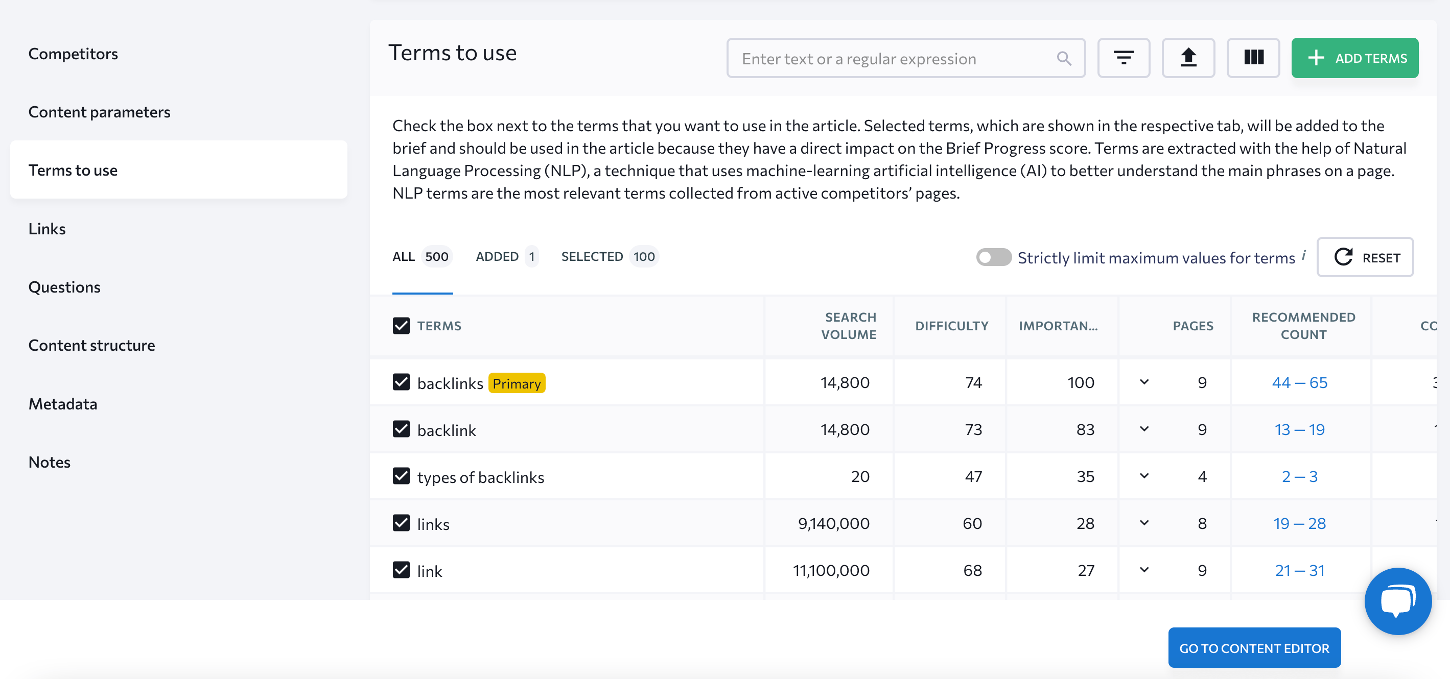 Creating brief with SE Ranking’s Content Editor tool