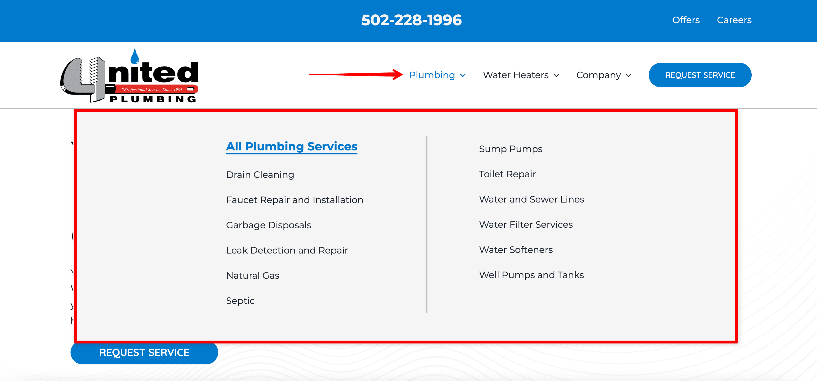 United Plumbing website structure