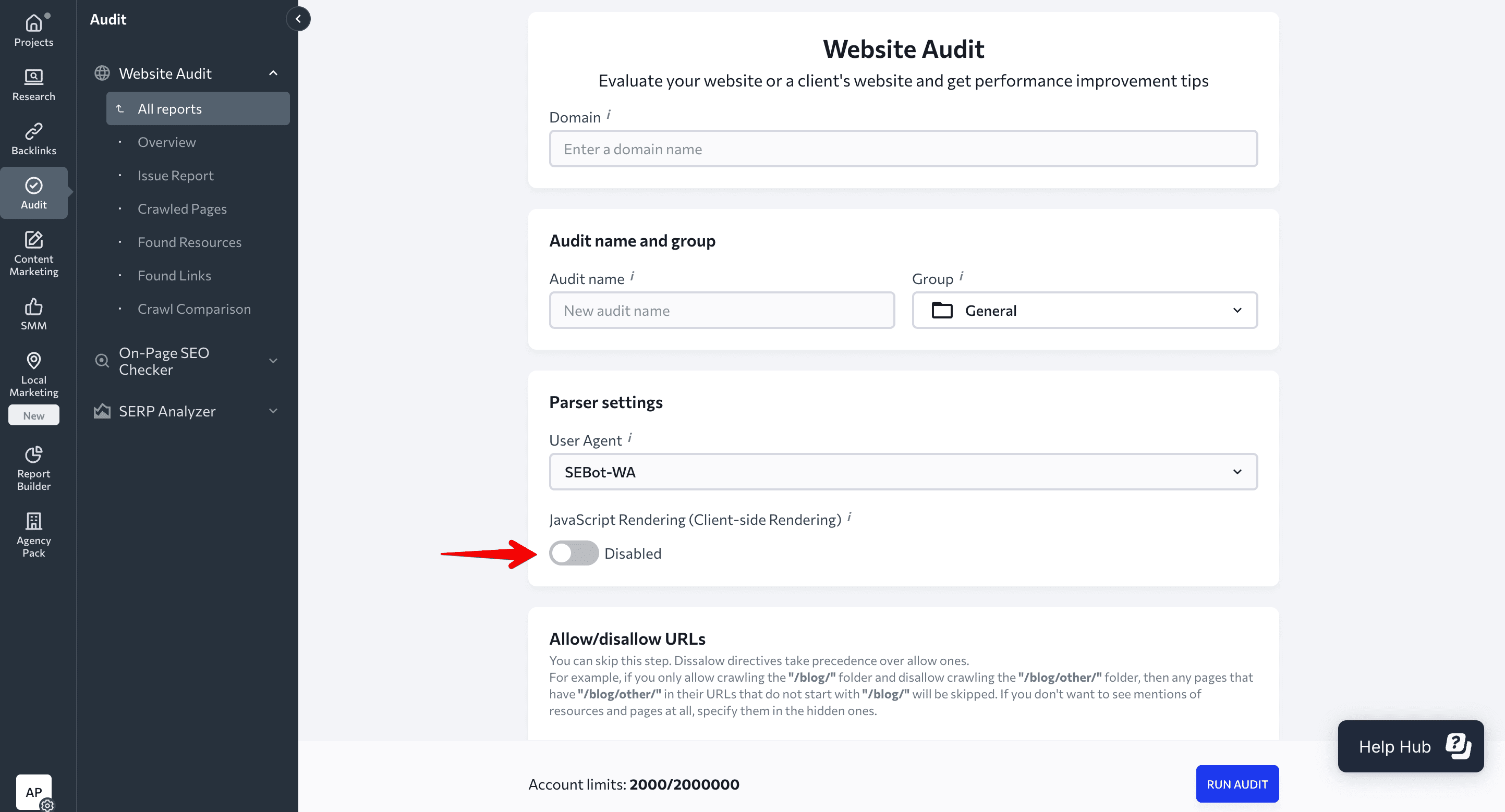 Website Audit wizard