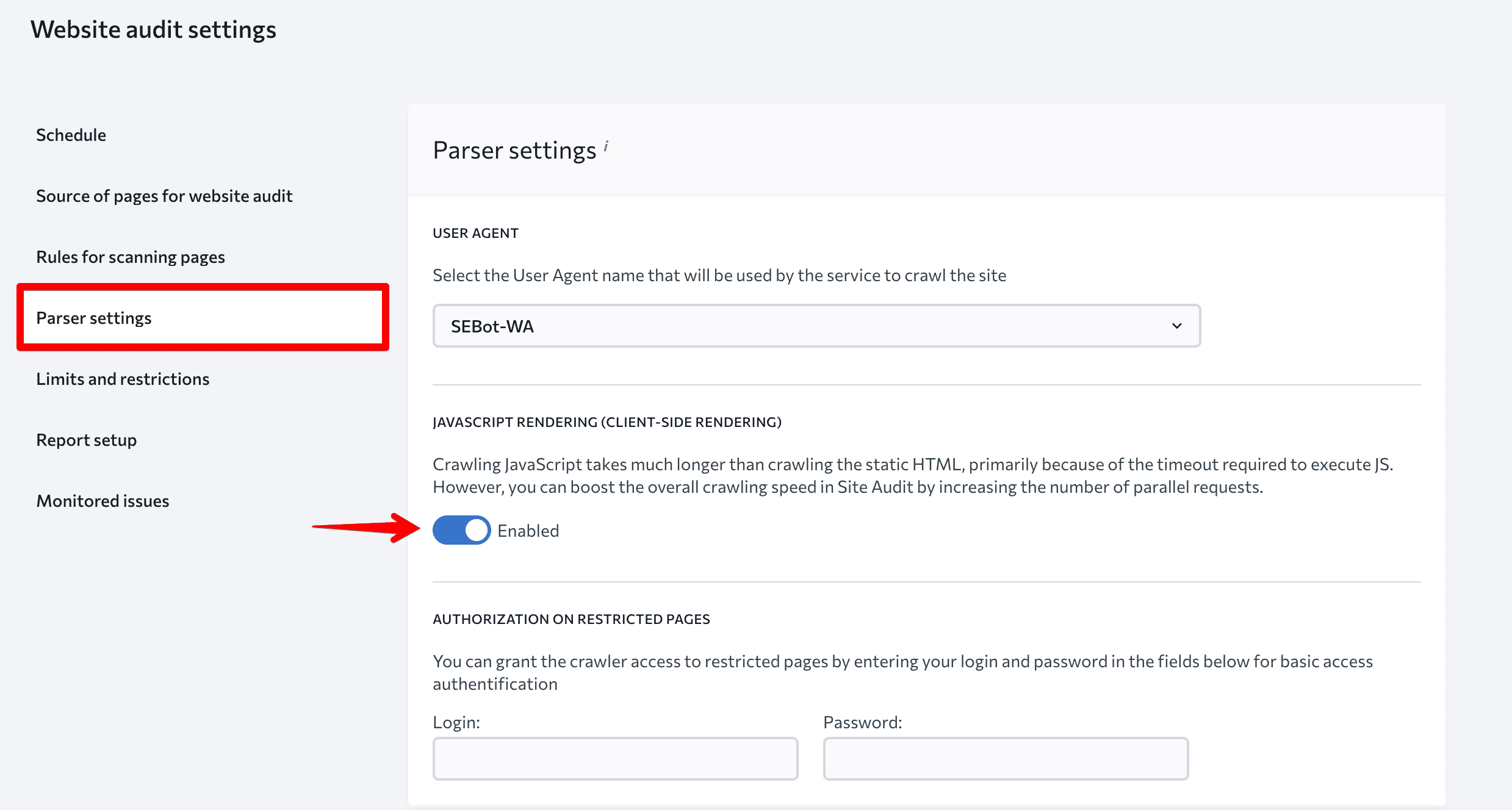 Parser settings