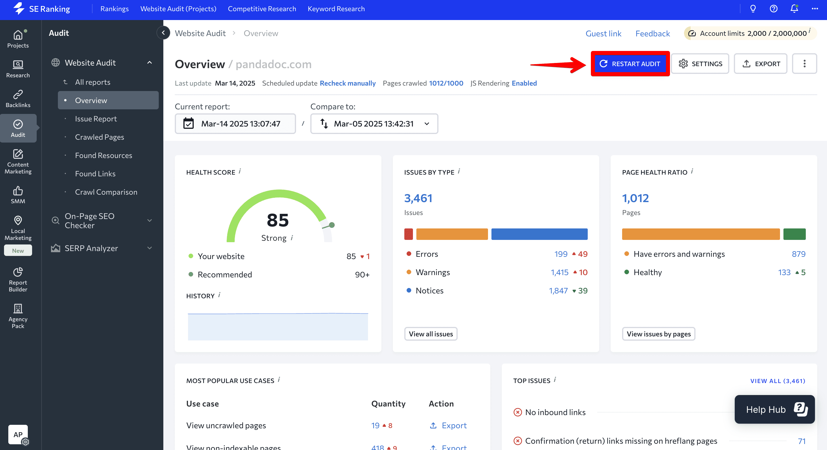 Restart website audit