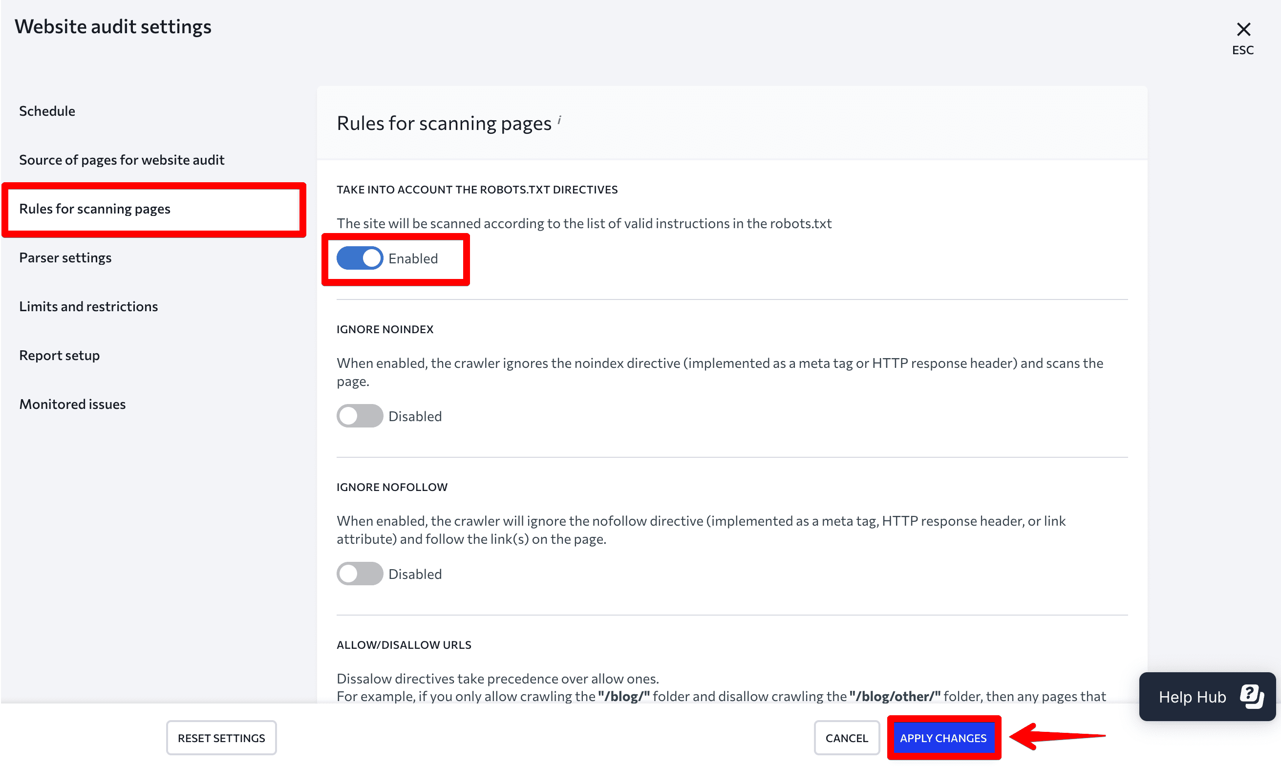 Rules for scanning pages