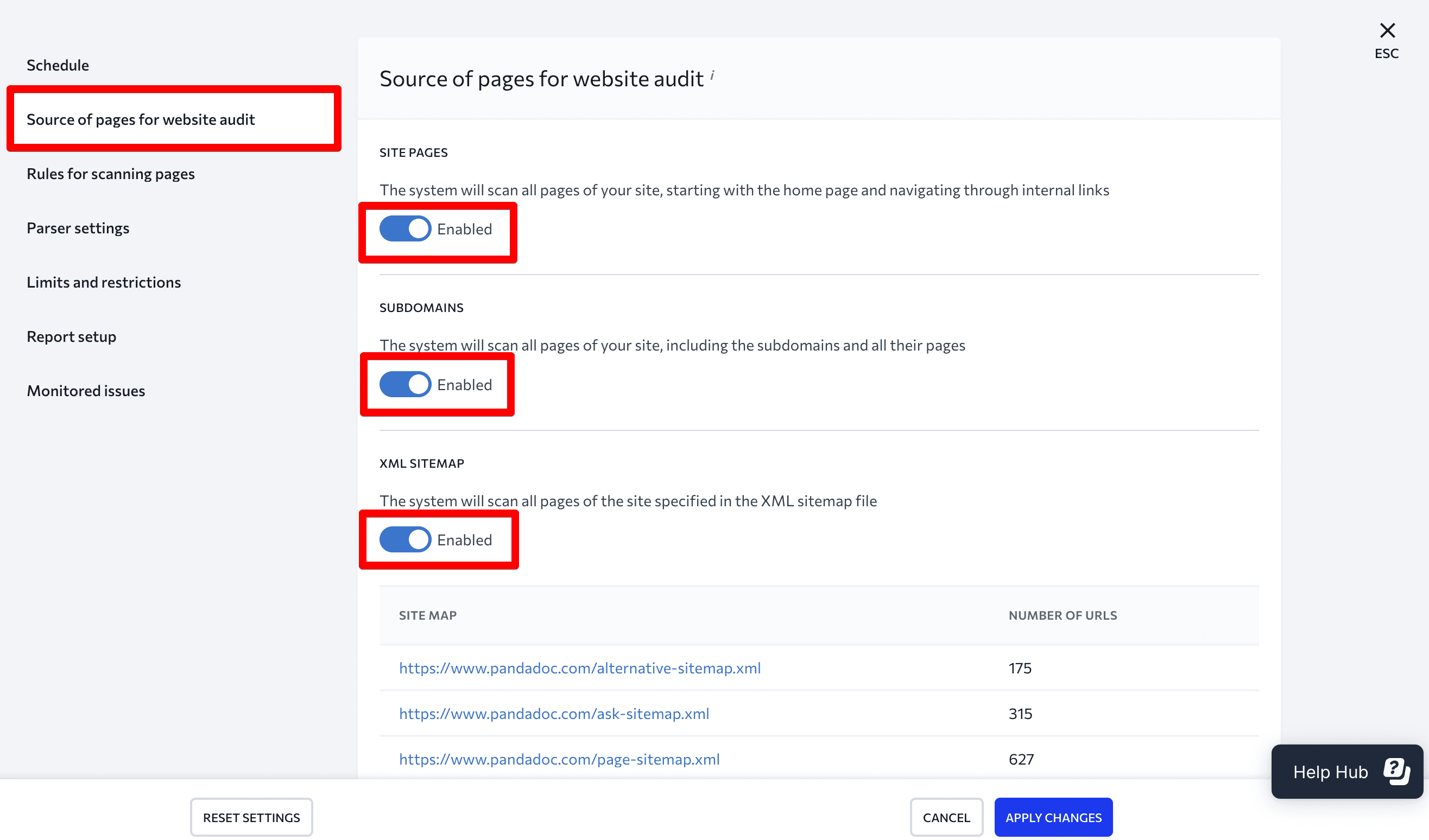 Source of page for website audit