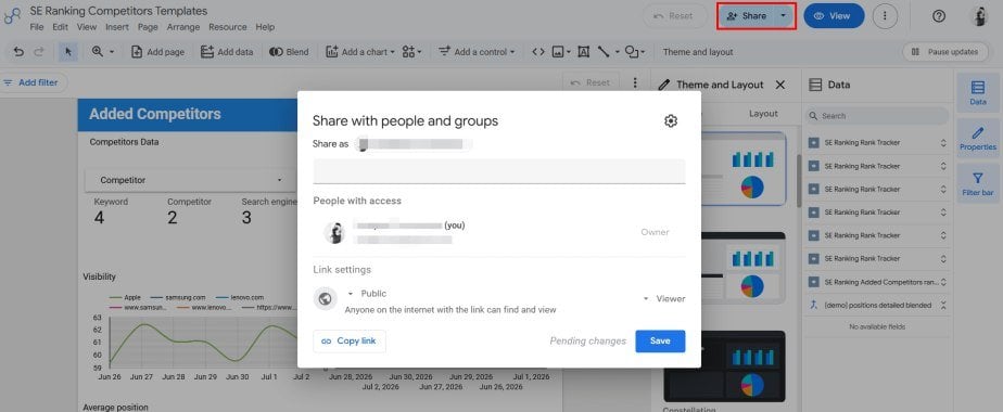 Data Studio dashboard sharing