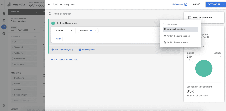 Customize segments in GA4 GA4 Custom segments