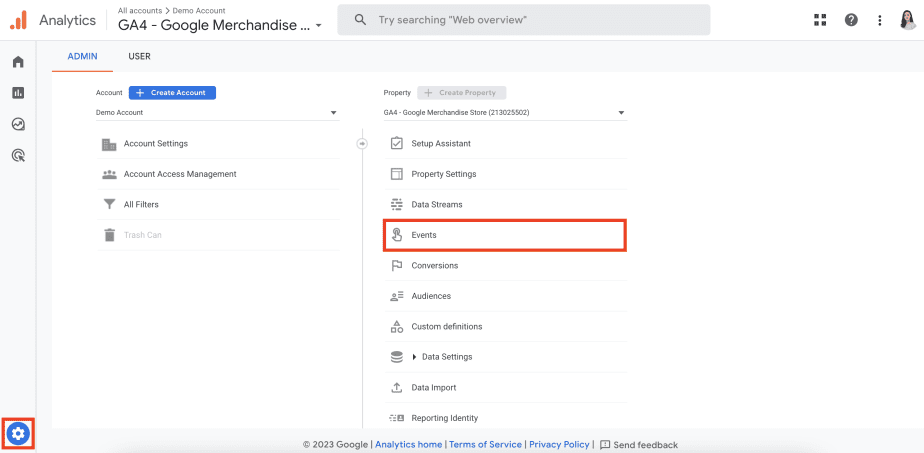 Open Events in GA4 Admin panel GA4 Events in Admin panel