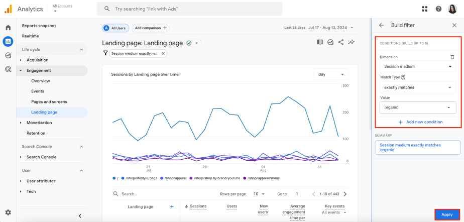 GA4 landing page report customization GA4 landing page filtering