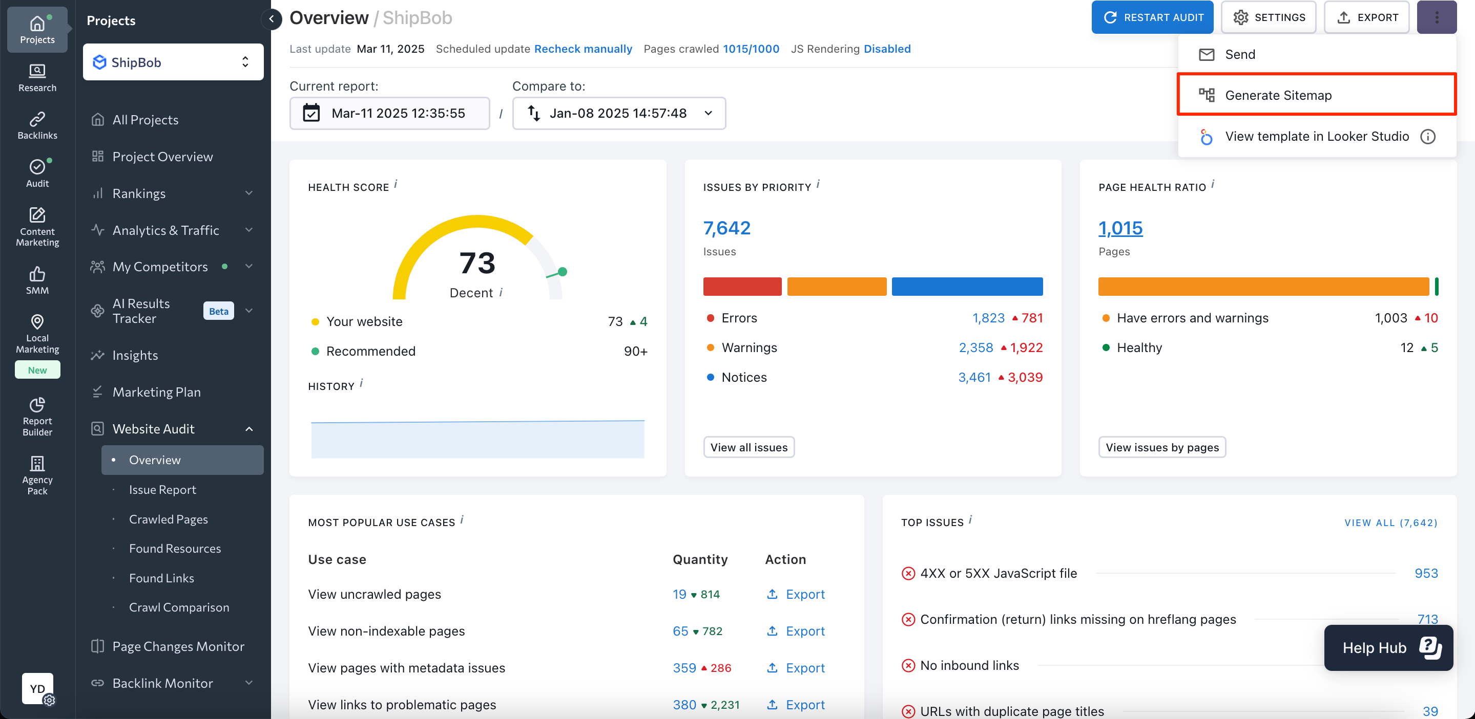 Generate sitemap in Website Audit