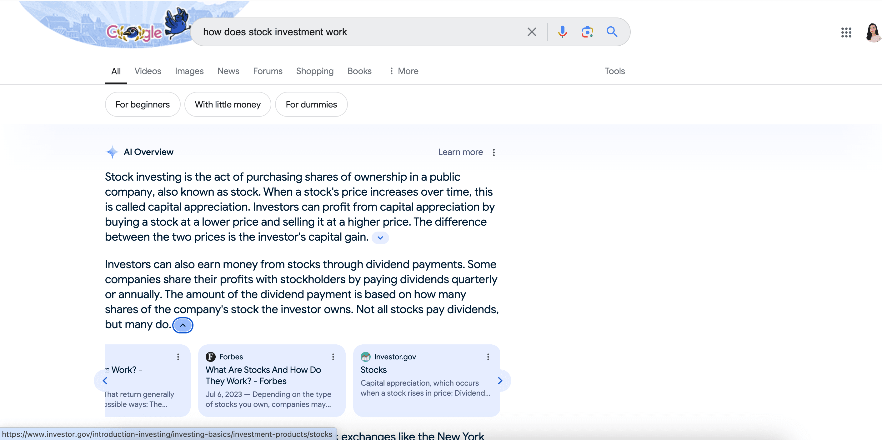 Example of a link to .gov website in an AI Overview