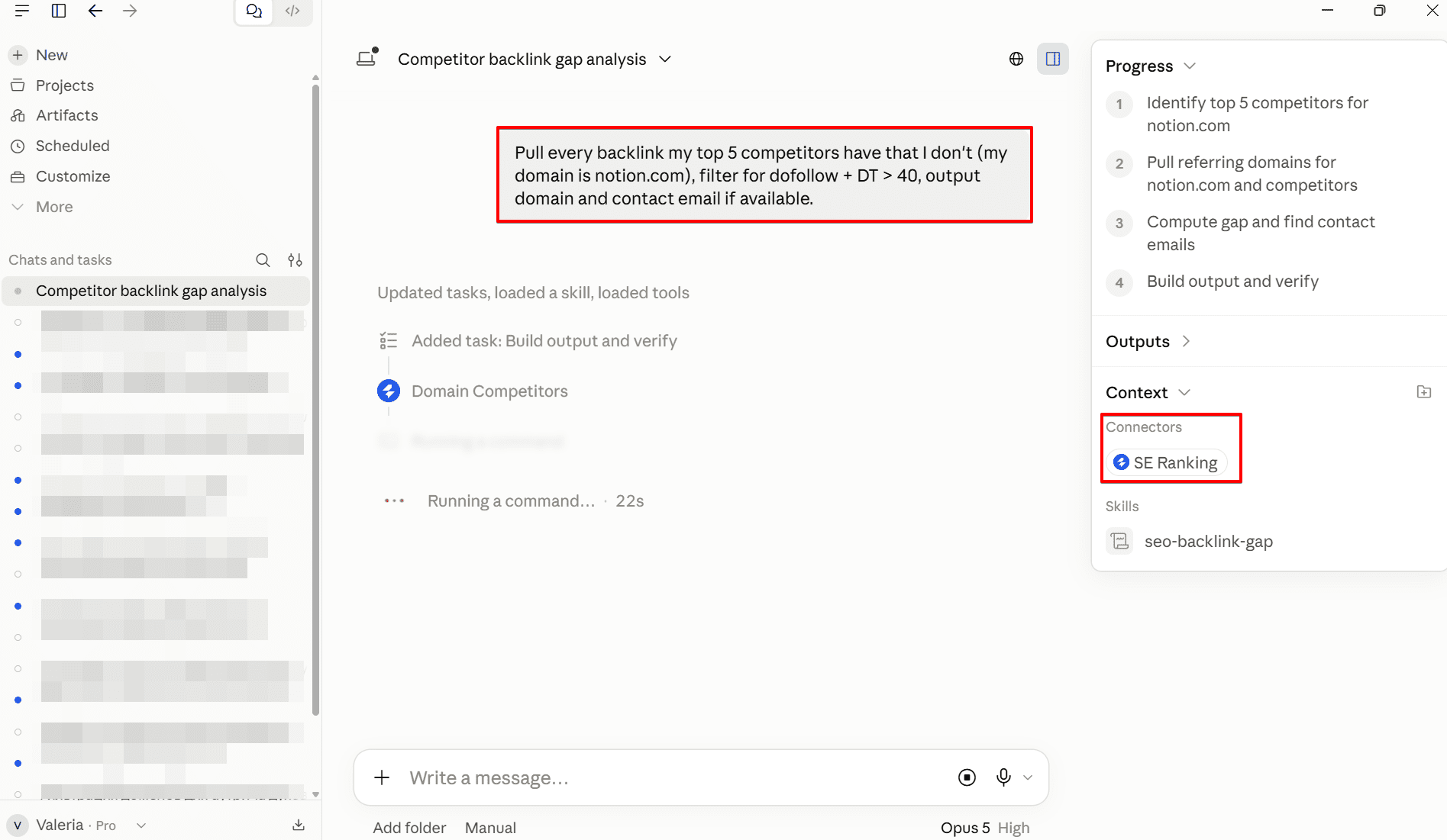 Using SE Ranking's Backlink Gap Analyzer through MCP in Claude SE Ranking MCP for Backlink Gap Analysis